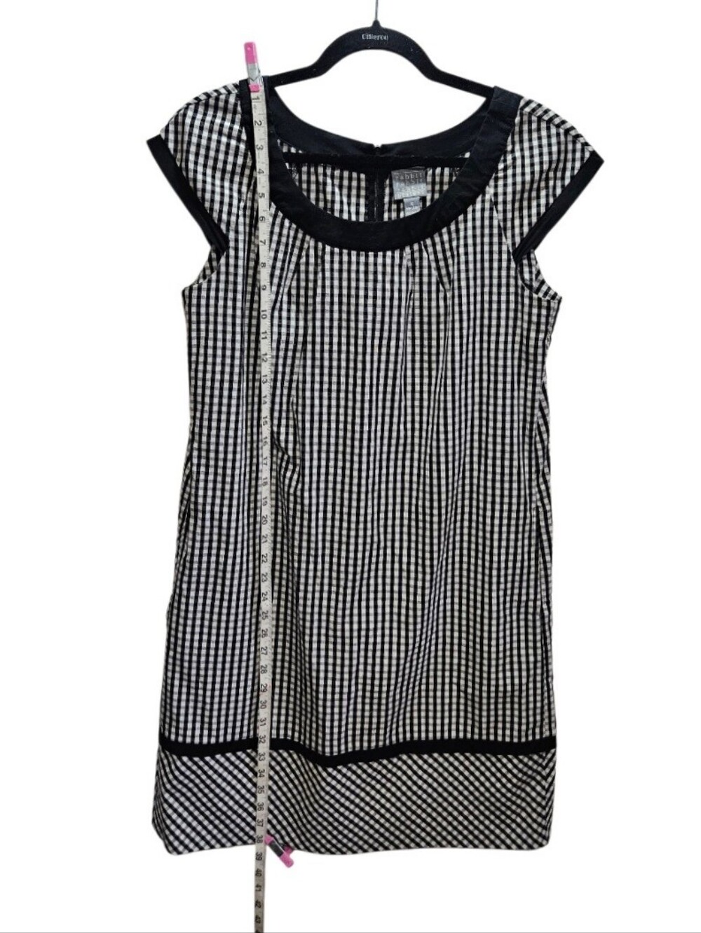 0207 Rabbit Rabbit Rabbit Designs Gingham Dress Black White Size 12 Retro Fall - Picture 13 of 14